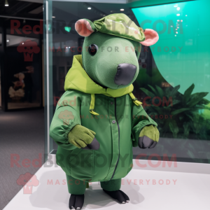 Green Tapir mascot costume character dressed with a Parka and Hair clips