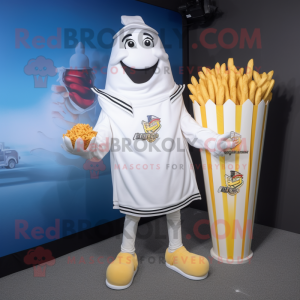 White French Fries mascot costume character dressed with a Sweatshirt and Brooches