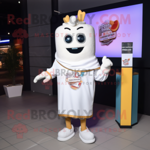 White French Fries mascot costume character dressed with a Sweatshirt and Brooches