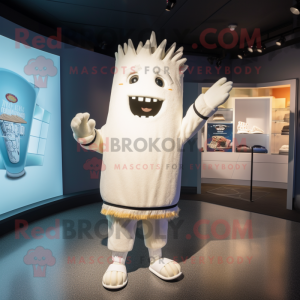 White French Fries mascot costume character dressed with a Sweatshirt and Brooches