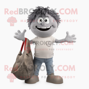 Gray Meatballs mascot costume character dressed with a Skinny Jeans and Tote bags