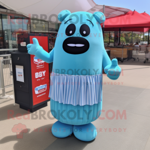 Sky Blue Bbq Ribs mascot costume character dressed with a Maxi Dress and Wallets