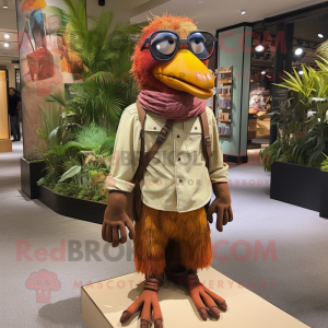 Rust Archeopteryx mascot costume character dressed with a Corduroy Pants and Eyeglasses