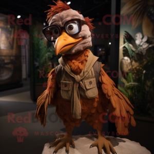 Rust Archeopteryx mascot costume character dressed with a Corduroy Pants and Eyeglasses