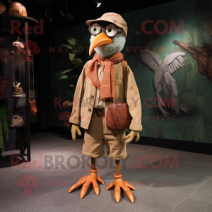 Rust Archeopteryx mascot costume character dressed with a Corduroy Pants and Eyeglasses