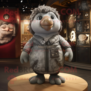 Gray Quail mascot costume character dressed with a Bomber Jacket and Hairpins