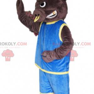 Mascote do touro com um anel e uma camisa azul - Redbrokoly.com