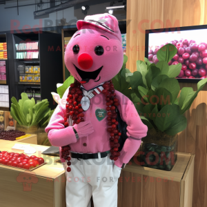 Pink Pepper mascot costume character dressed with a Oxford Shirt and Bracelets