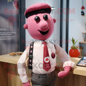 Pink Pepper mascot costume character dressed with a Oxford Shirt and Bracelets