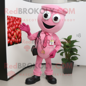 Pink Pepper mascot costume character dressed with a Oxford Shirt and Bracelets