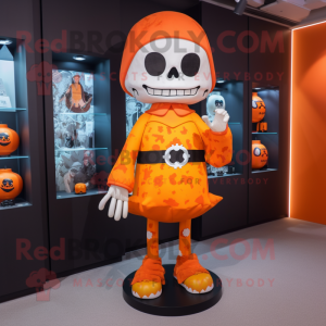 Orange Skull mascot costume character dressed with a Midi Dress and Cummerbunds