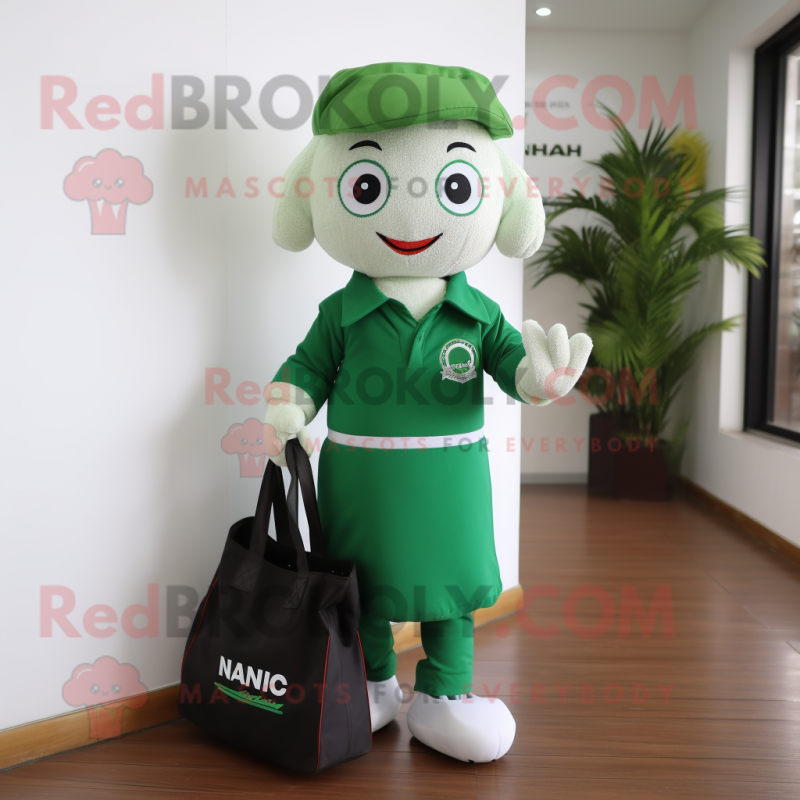 nan Spinach mascot costume character dressed with a Polo Tee and Tote bags