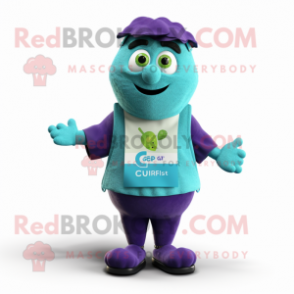 Cyan Grape mascot costume character dressed with a Waistcoat and Beanies