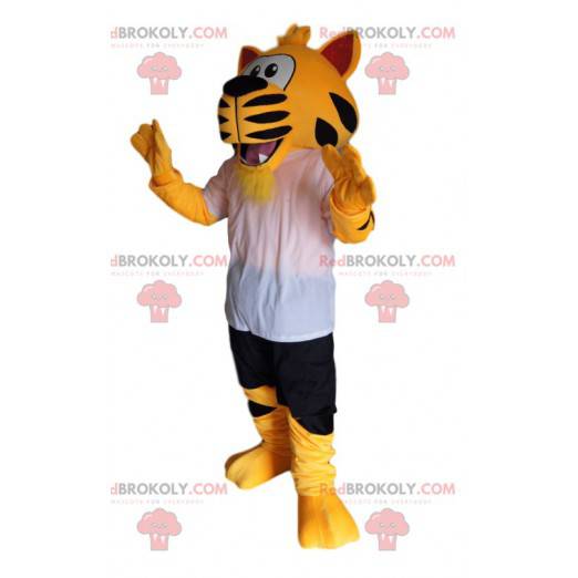 Super begeistertes Tiger Maskottchen mit Sportbekleidung -