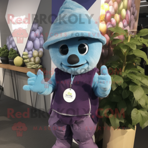 Cyan Grape mascot costume character dressed with a Waistcoat and Beanies