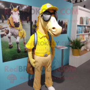 Yellow Horse mascot costume character dressed with a Board Shorts and Pocket squares