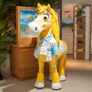Yellow Horse mascot costume character dressed with a Board Shorts and Pocket squares