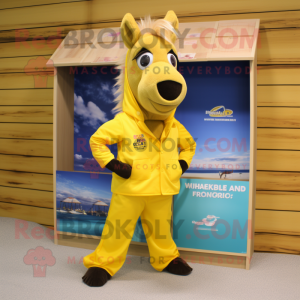 Yellow Horse mascot costume character dressed with a Board Shorts and Pocket squares