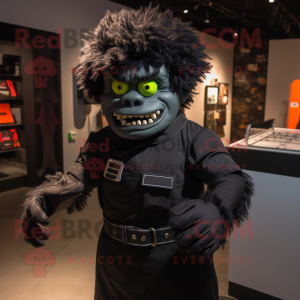 Black Frankenstein'S Monster mascot costume character dressed with a T-Shirt and Gloves