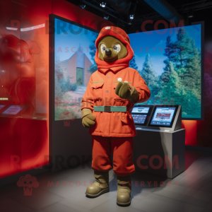 Red Army Soldier mascot costume character dressed with a Windbreaker and Digital watches