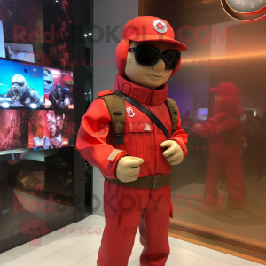 Red Army Soldier mascot costume character dressed with a Windbreaker and Digital watches