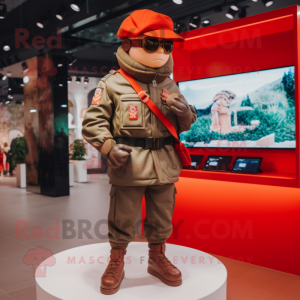 Red Army Soldier mascot costume character dressed with a Windbreaker and Digital watches