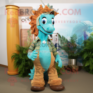 nan Seahorse mascot costume character dressed with a Corduroy Pants and Shoe clips