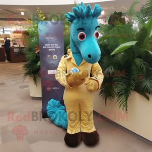 nan Seahorse mascot costume character dressed with a Corduroy Pants and Shoe clips