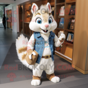 Cream Squirrel mascot costume character dressed with a Jeans and Wallets
