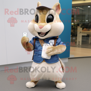 Cream Squirrel mascot costume character dressed with a Jeans and Wallets