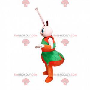Vit myra maskot med en röd och grön outfit - Redbrokoly.com