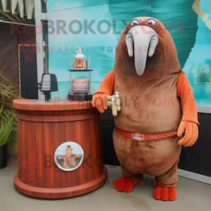 Rust Walrus mascot costume character dressed with a Cocktail Dress and Watches