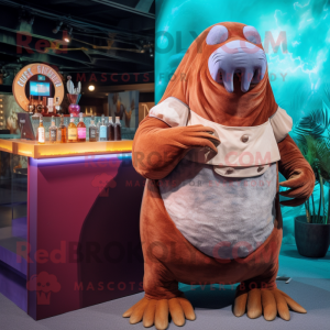 Rust Walrus mascot costume character dressed with a Cocktail Dress and Watches