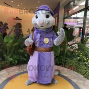 Lavender Mongoose mascot costume character dressed with a Dress and Keychains