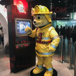 Gold Fire Fighter mascot costume character dressed with a Romper and Digital watches