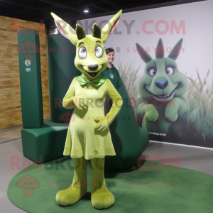 Green Gazelle mascot costume character dressed with a A-Line Dress and Foot pads