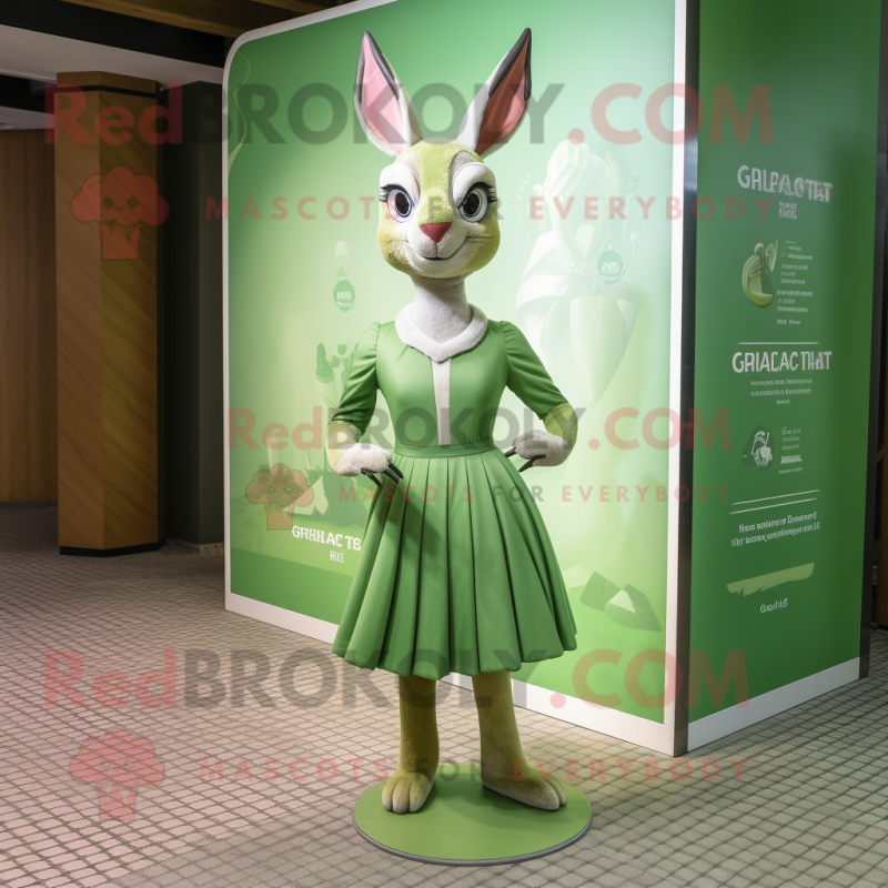 Green Gazelle mascot costume character dressed with a A-Line Dress and Foot pads