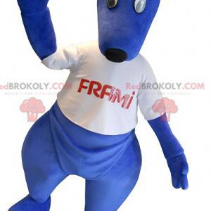 Mascotte de kangourou bleu avec un t-shirt blanc -