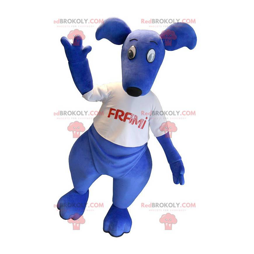 Mascote canguru azul com uma camiseta branca - Redbrokoly.com