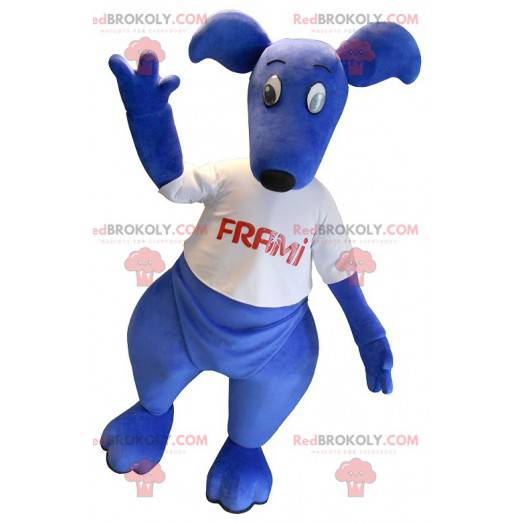 Mascote canguru azul com uma camiseta branca - Redbrokoly.com