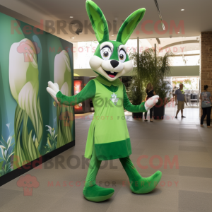 Green Gazelle mascot costume character dressed with a A-Line Dress and Foot pads