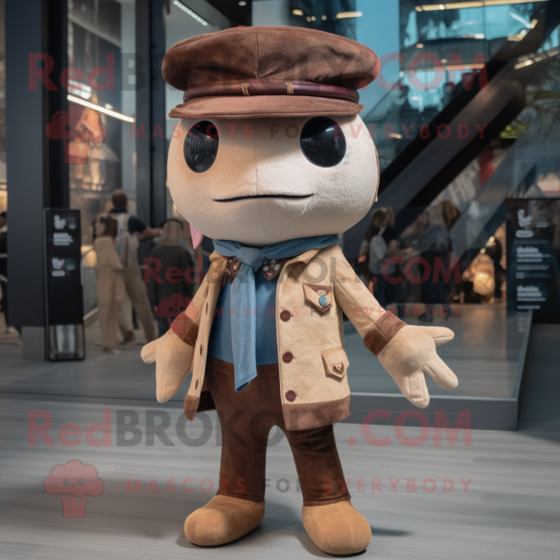 Brown Swordfish mascot costume character dressed with a Bootcut Jeans and Berets Brown Swordfish mascot costume character dressed with a Bootcut Jeans and Berets