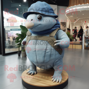 Silver Glyptodon mascot costume character dressed with a Denim Shorts and Caps