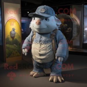 Silver Glyptodon mascot costume character dressed with a Denim Shorts and Caps