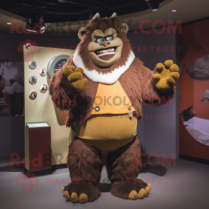 Brown Ogre mascot costume character dressed with a Long Sleeve Tee and Brooches
