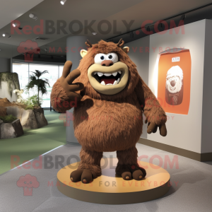 Brown Ogre mascot costume character dressed with a Long Sleeve Tee and Brooches