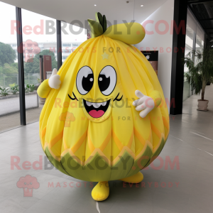 Yellow Watermelon mascot costume character dressed with a Circle Skirt and Clutch bags