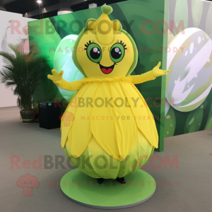 Yellow Watermelon mascot costume character dressed with a Circle Skirt and Clutch bags