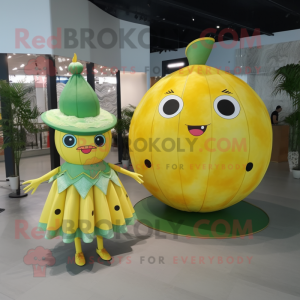Yellow Watermelon mascot costume character dressed with a Circle Skirt and Clutch bags