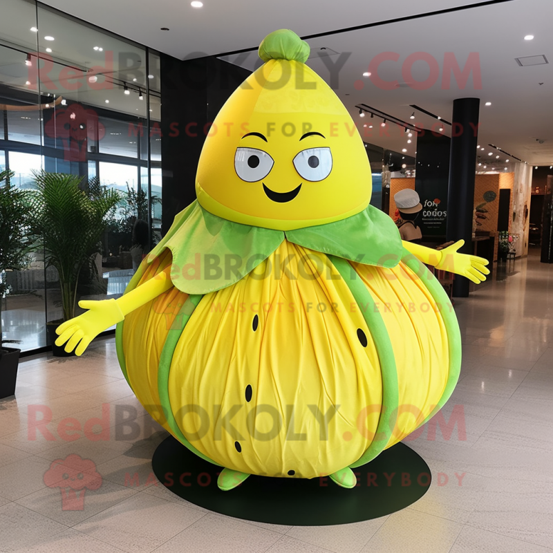 Yellow Watermelon mascot costume character dressed with a Circle Skirt and Clutch bags